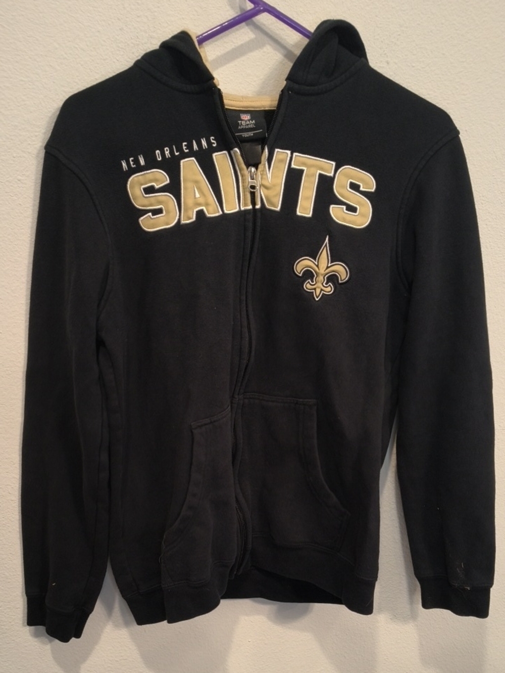 NFL New Orleans Saints Black & Gold Zip-Up Hoodie Youth Medium
